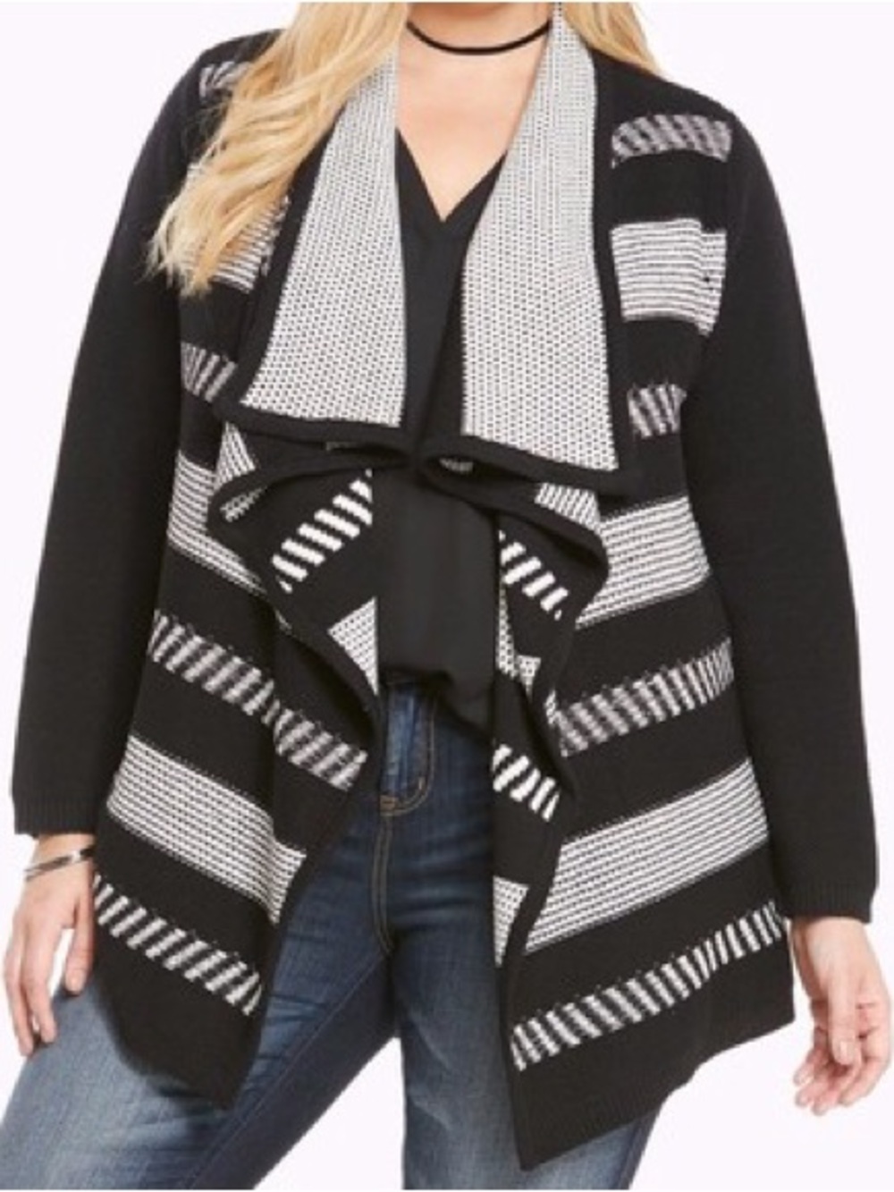 torrid Black and Cream Striped Open-Front Women's Cardigan Sweater Size 1X